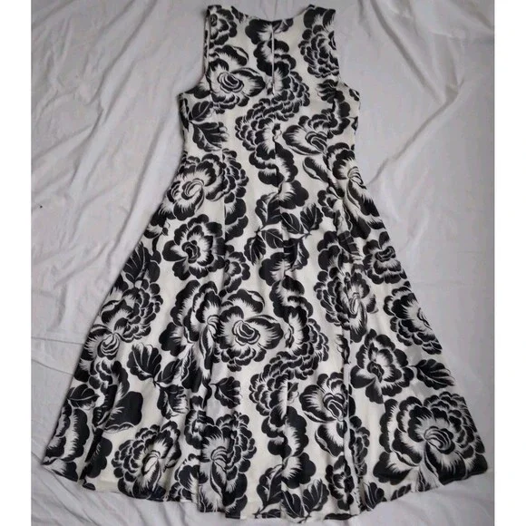Ann Taylor Black White Floral Dress Midi Cottagecore Feminine Women's Large - Picture 7 of 12